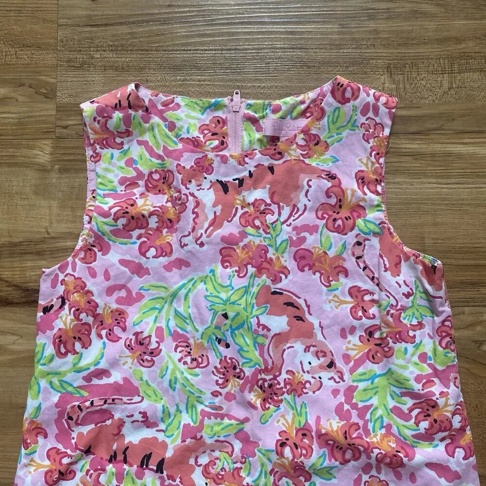 Lilly Pulitzer Little Girl’s 8 Pink Little Lilly Printed Shift Dress Tiger Cat